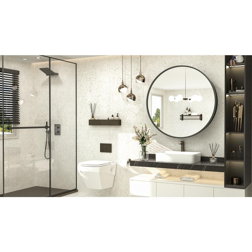 KeonJinn 26 in. W x 26 in. H Round Black Metal Framed Recessed/Surface Mount Medicine Cabinet with Mirror