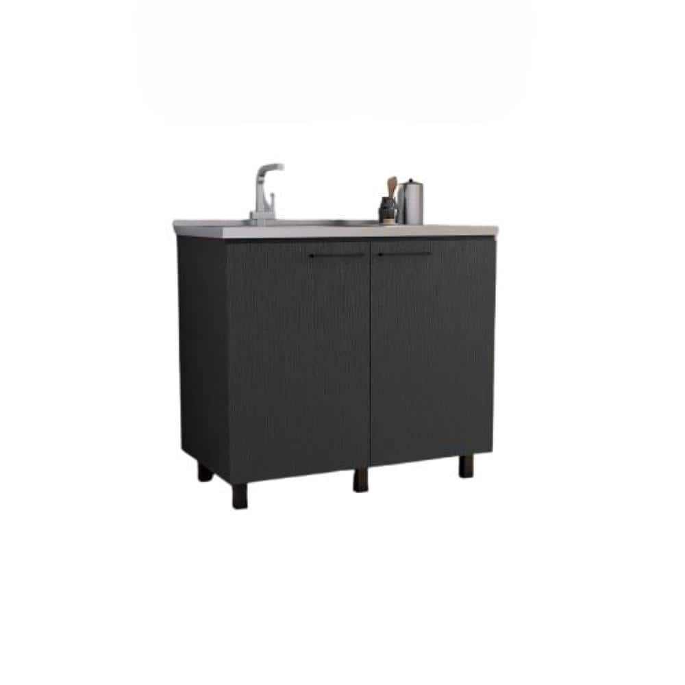Adrinfly Black Stainless Steel Utility Sink with Countertop and Storage