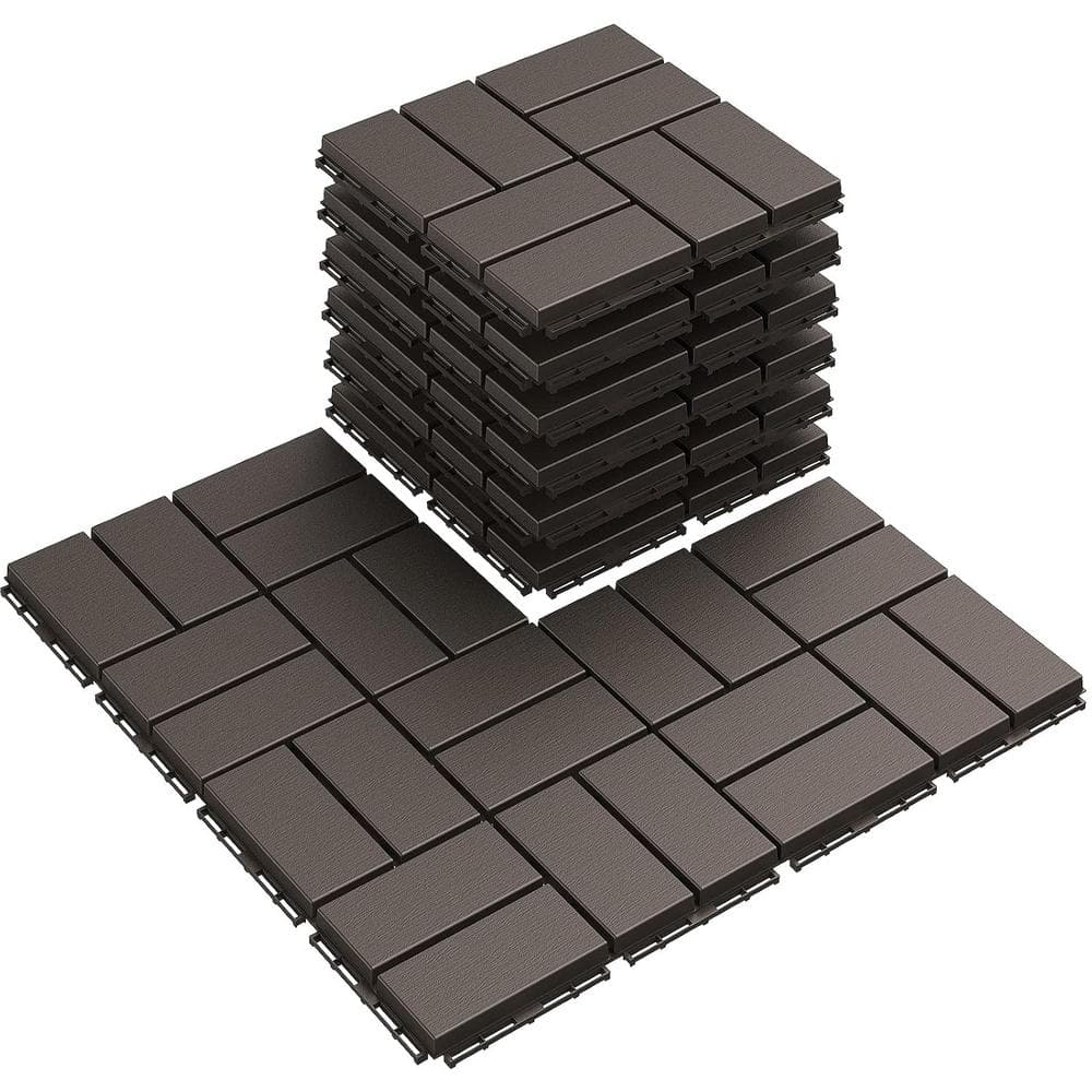 Afoxsos 12 ft. x 12 ft. Plastic Interlocking Deck Tiles Waterproof in Black (9 Per Pack)
