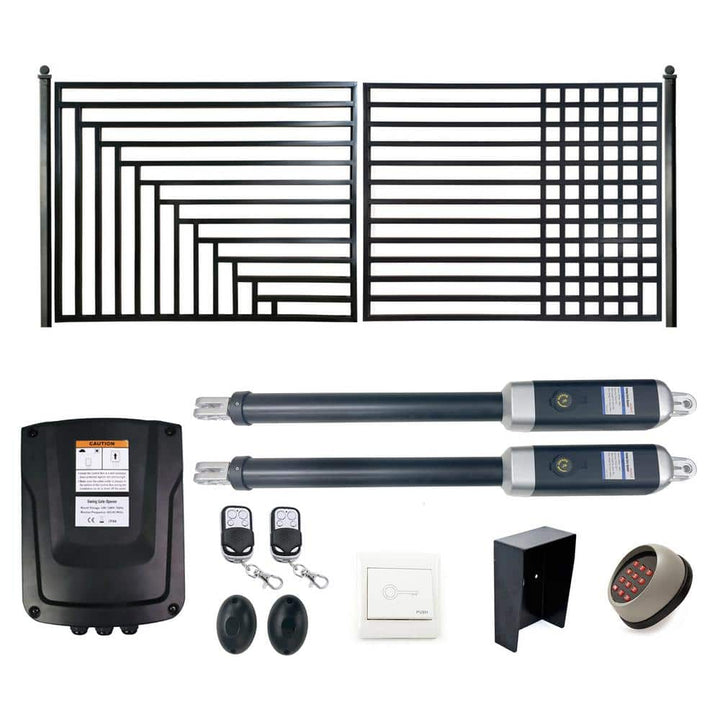 ALEKO 12 ft. x 6 ft. Automated Steel Kyiv Dual Swing Black Steel Driveway Gate and Gate Opener Kit ETL Listed Fence Gate