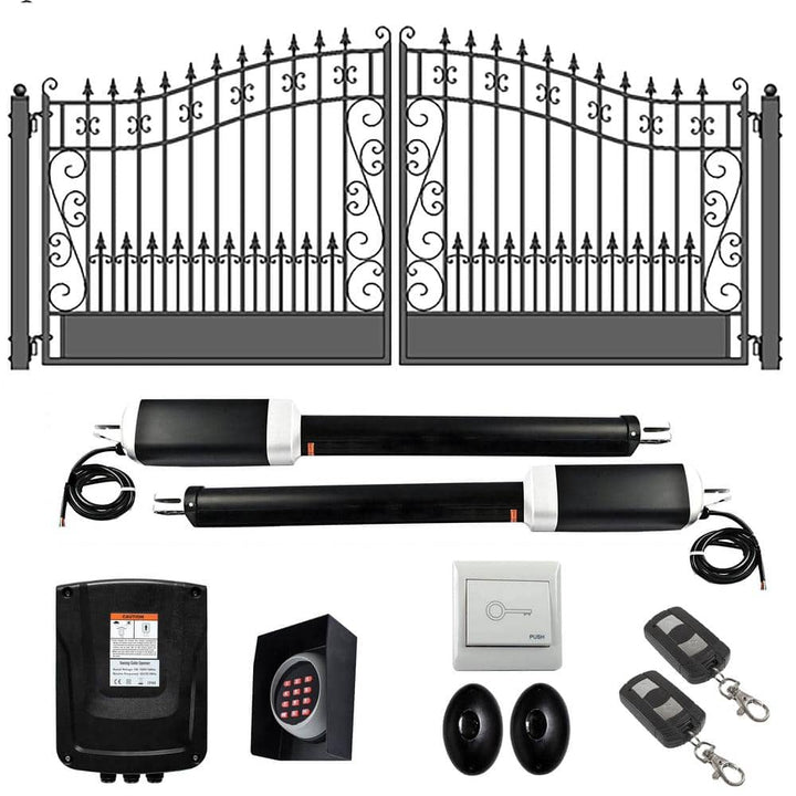 ALEKO 12 ft. x 6 ft. Automated Steel Venice Dual Swing Black Steel Driveway Gate and Gate Opener Kit ETL Listed Fence Gate
