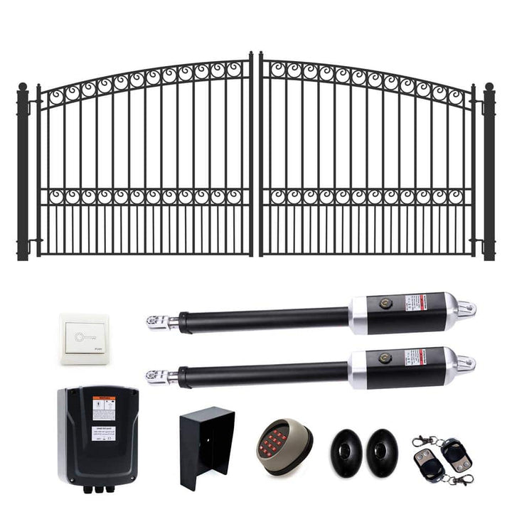 ALEKO 14 ft. x 6 ft. Automated Steel Paris Dual Swing Black Steel Driveway Gate and Gate Opener Kit ETL Listed Fence Gate