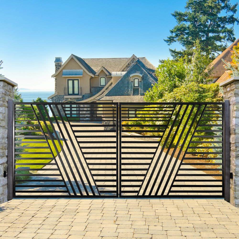ALEKO 14 ft. x 6 ft. Automated Steel Sofia Dual Swing Black Steel Driveway Gate and Gate Opener Kit ETL Listed Fence Gate