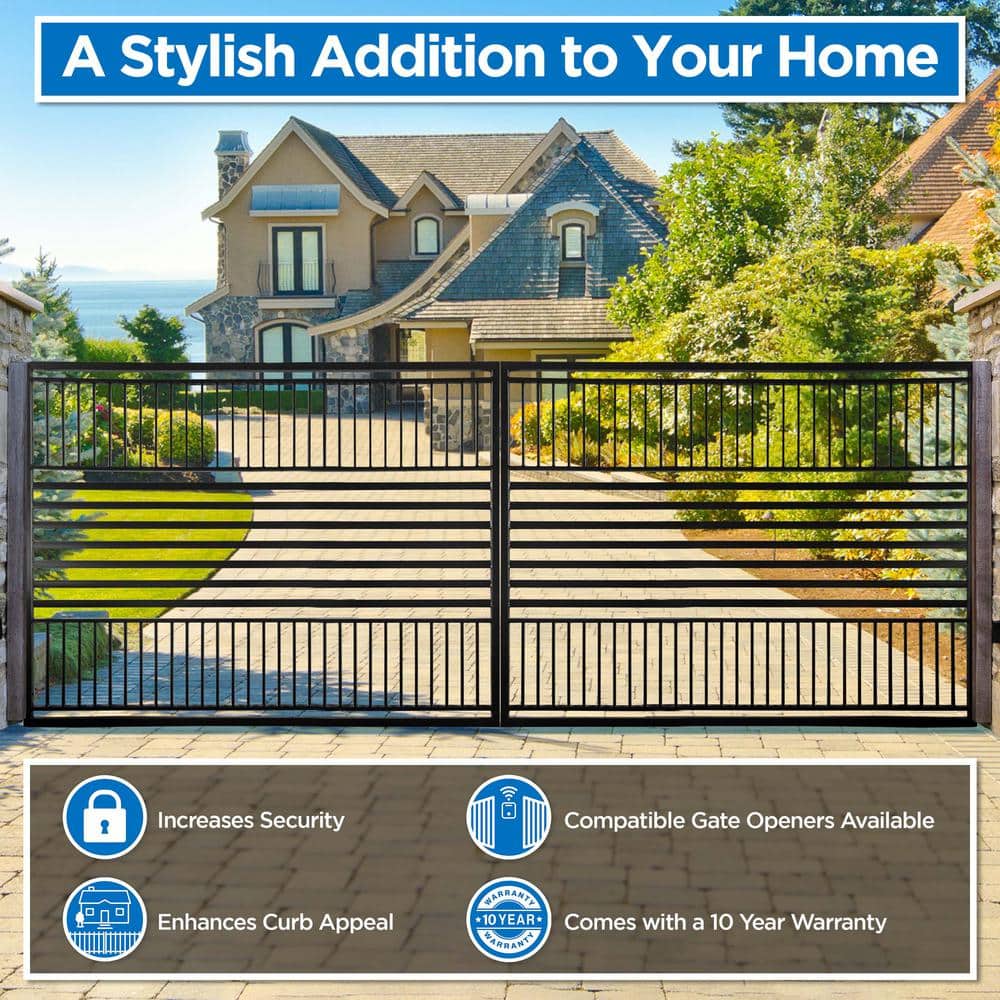 ALEKO 12 ft. x 6 ft. Barcelona Black Metal Steel Dual Swinging Driveway Fence Gate