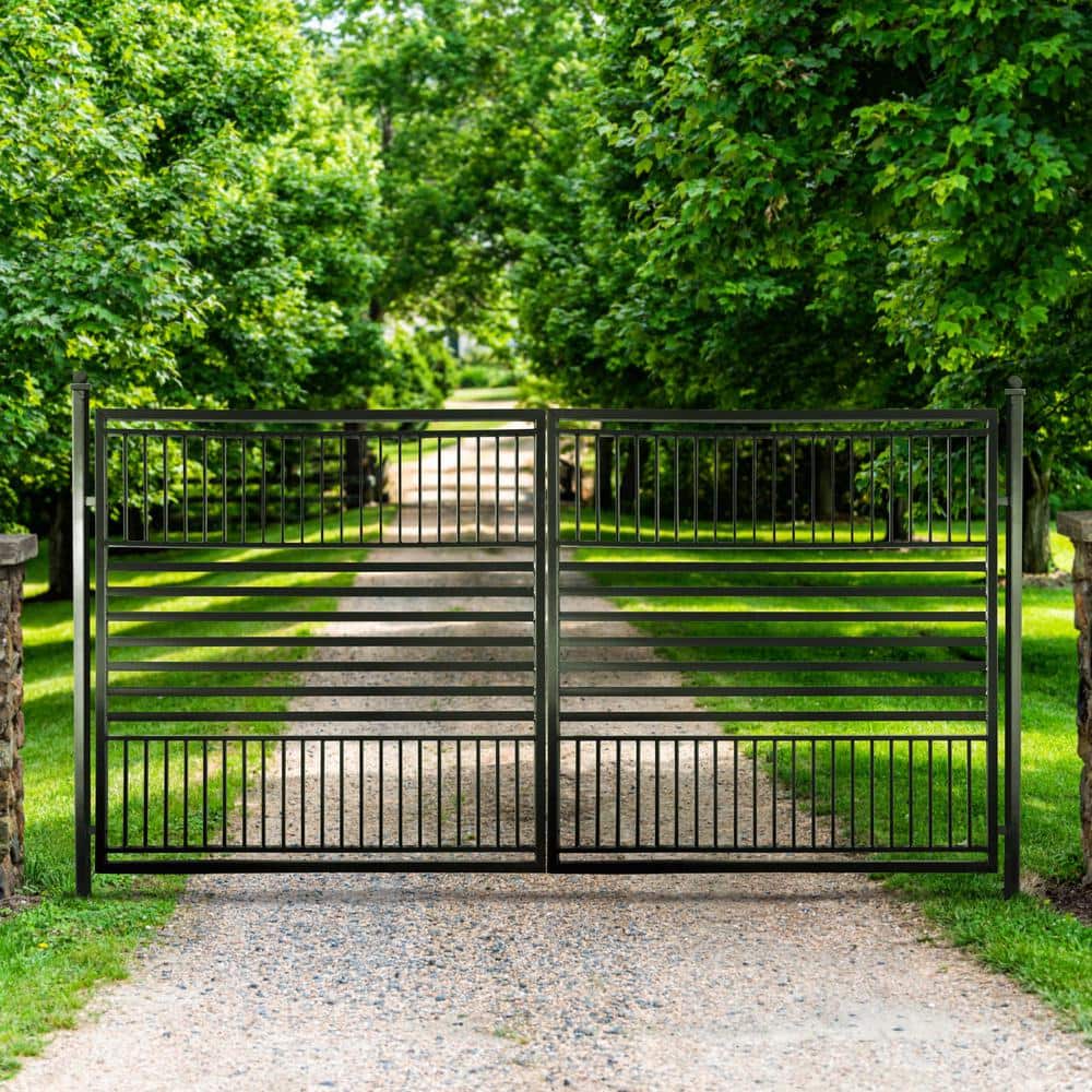 ALEKO 12 ft. x 6 ft. Barcelona Black Metal Steel Dual Swinging Driveway Fence Gate