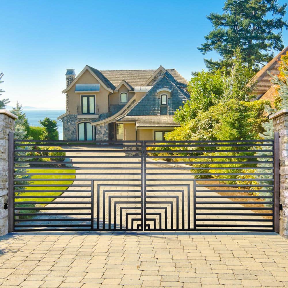 ALEKO 12 ft. x 6 ft. Florence Black Metal Steel Dual Swinging Driveway Fence Gate