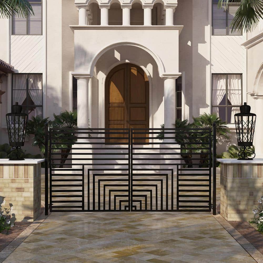 ALEKO 12 ft. x 6 ft. Florence Black Metal Steel Dual Swinging Driveway Fence Gate