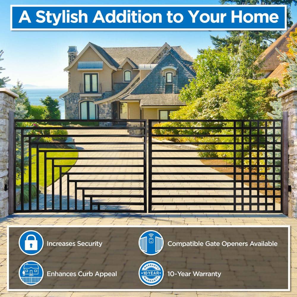 ALEKO 12 ft. x 6 ft. Kyiv Black Metal Steel Dual Swinging Driveway Fence Gate