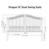 ALEKO Prague Style 12 ft. x 6 ft. Black Steel Dual Swing Driveway Fence Gate