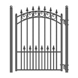 ALEKO 17 ft. x 6 ft. x 12 ft. Black Steel Single Sliding Driveway Gate Prague Style with Pedestrian Gate 5 ft. Fence Gate