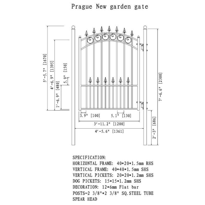 ALEKO 17 ft. x 6 ft. x 12 ft. Black Steel Single Sliding Driveway Gate Prague Style with Pedestrian Gate 5 ft. Fence Gate