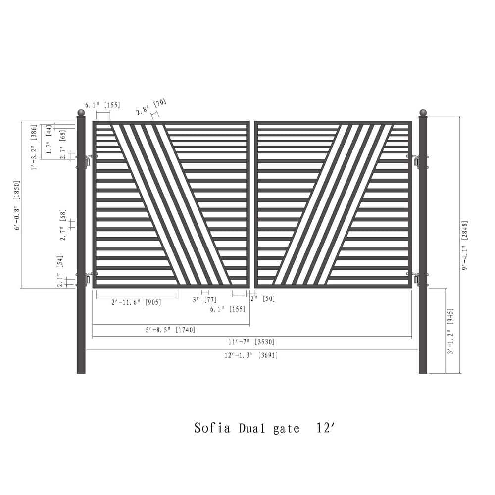 ALEKO 12 ft. x 6 ft. Sofia Black Metal Steel Dual Swinging Driveway Fence Gate