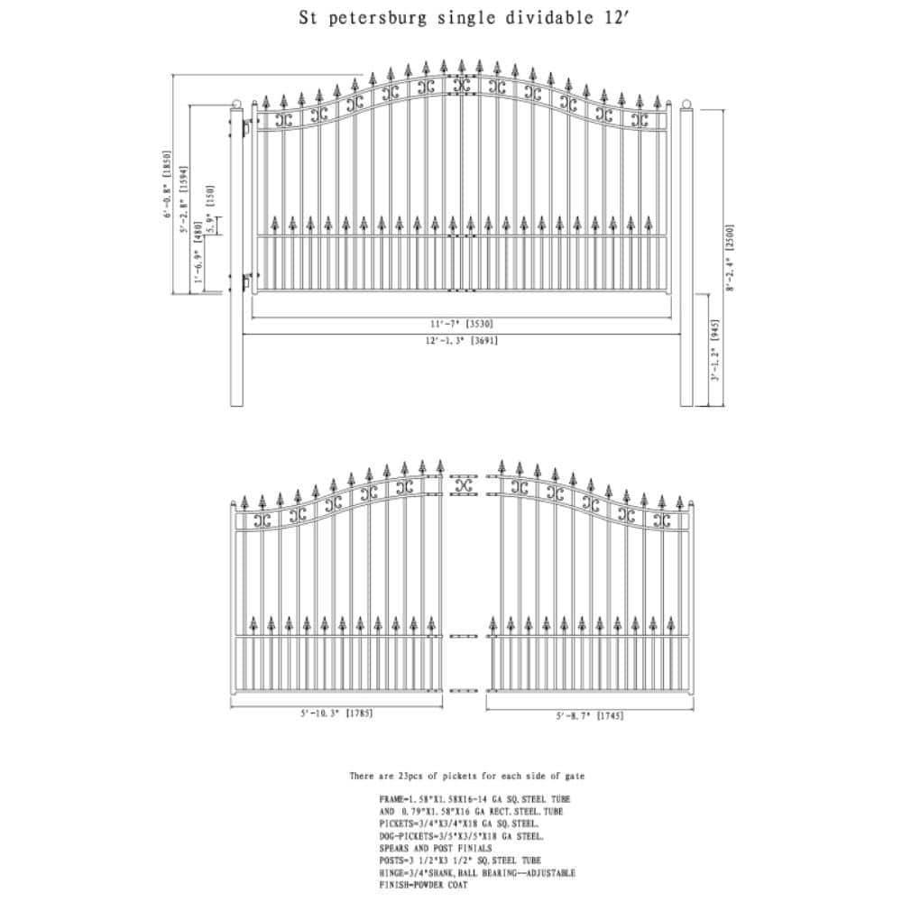 ALEKO St. Louis Style 12 ft. x 6 ft. Black Steel Single Swing Driveway Fence Gate