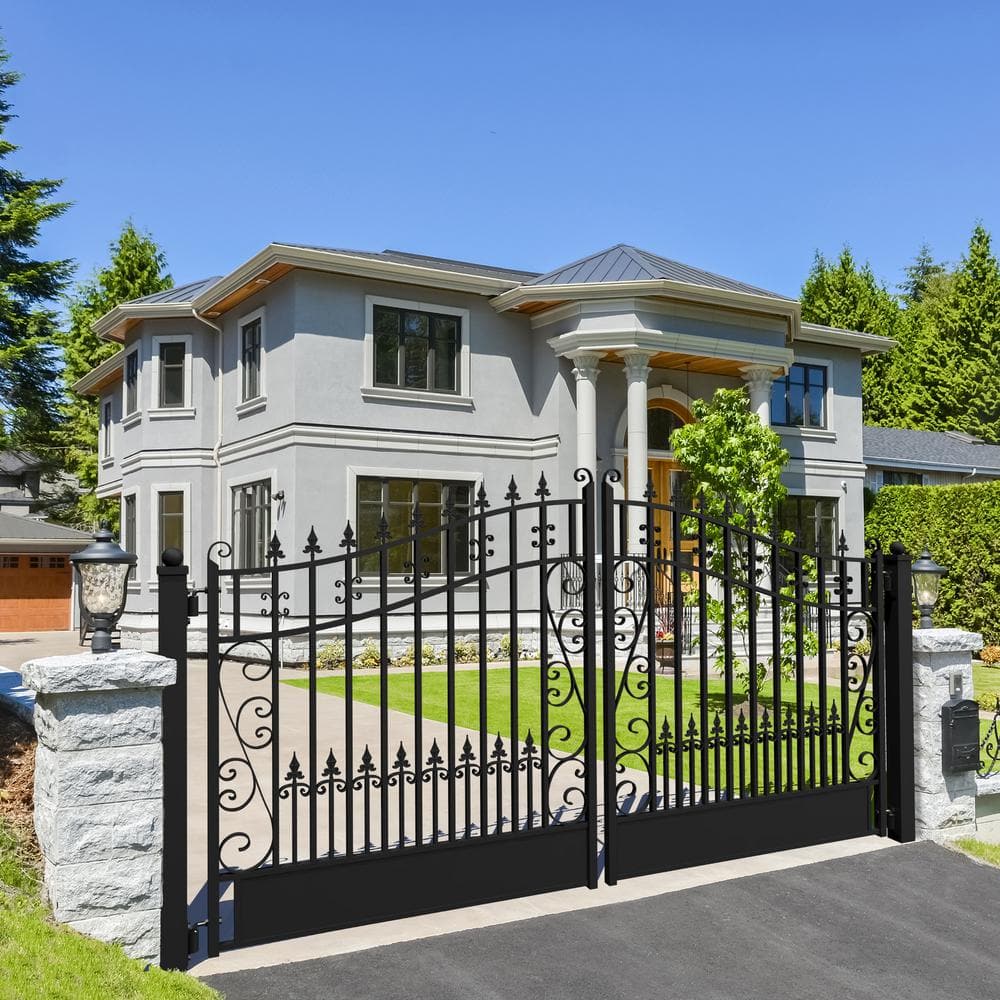 ALEKO Venice Style 12 ft. x 6 ft. Black Steel Dual Swing Driveway Fence Gate