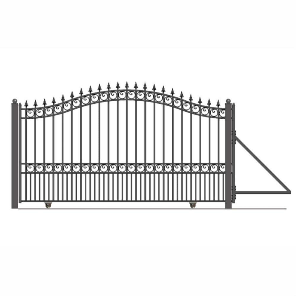 ALEKO London Style 14 ft. x 6 ft. Black Steel Single Slide Driveway Fence Gate