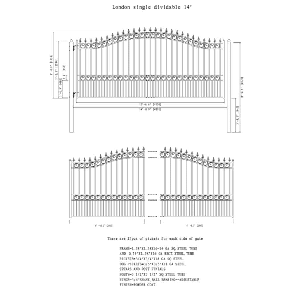 ALEKO London Style 14 ft. x 6 ft. Black Steel Single Slide Driveway with Gate Opener Fence Gate