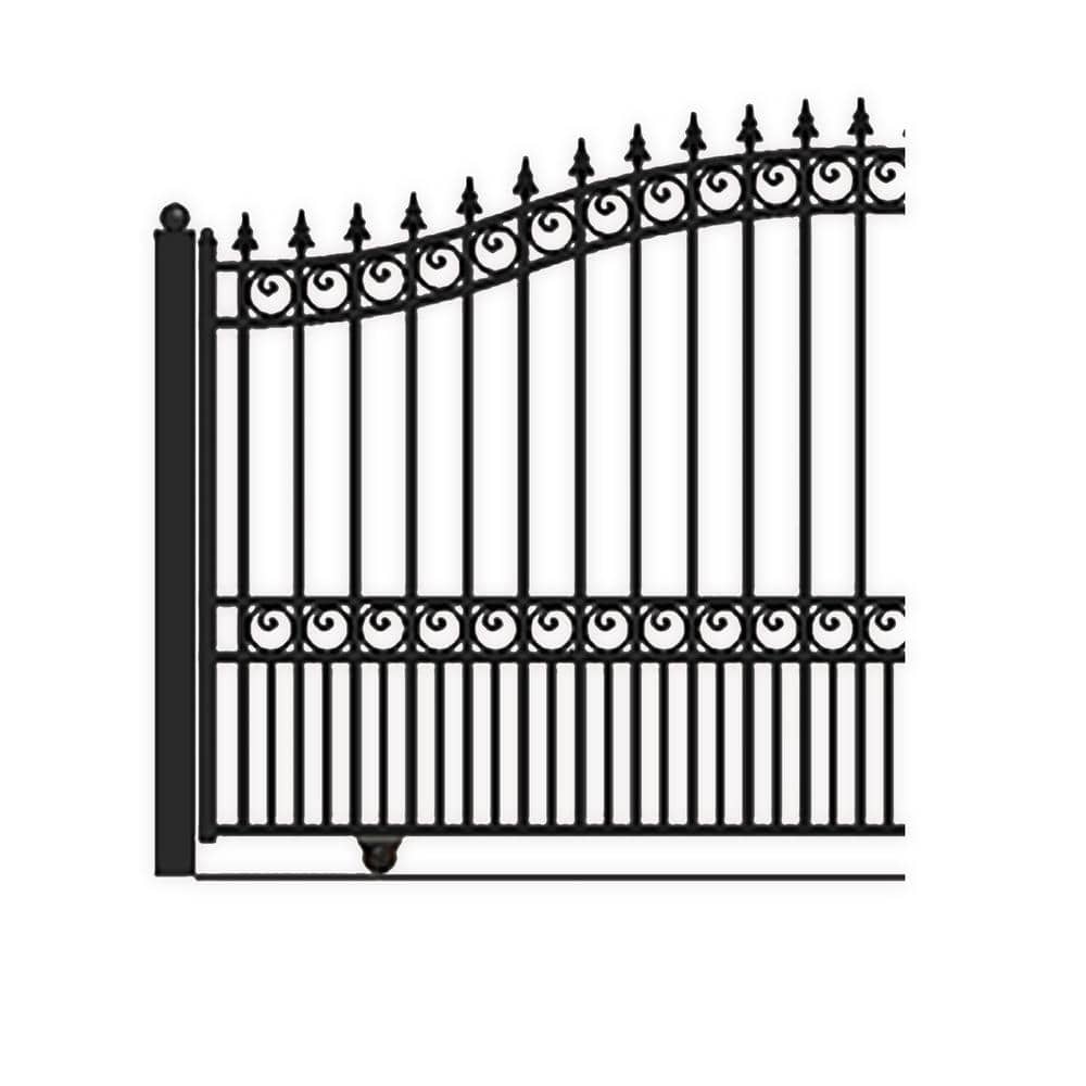 ALEKO 19 ft. x 6 ft. x 14 ft. Black Steel Single Sliding Driveway Gate London Style with Pedestrian Gate 5 ft. Fence Gate