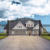 ALEKO 19 ft. x 6 ft. x 14 ft. Black Steel Single Sliding Driveway Gate London Style with Pedestrian Gate 5 ft. Fence Gate