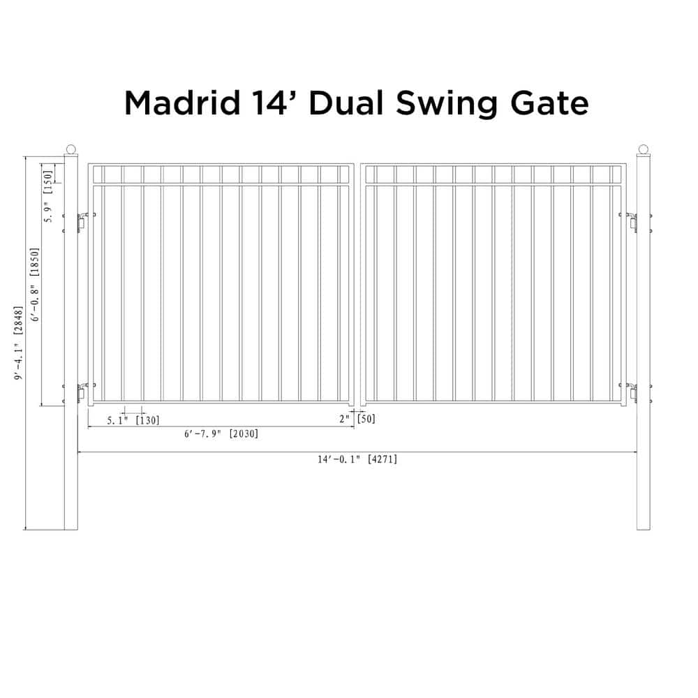 ALEKO Madrid 14 ft. x 6 ft. Black Steel Dual Driveway Fence Gate