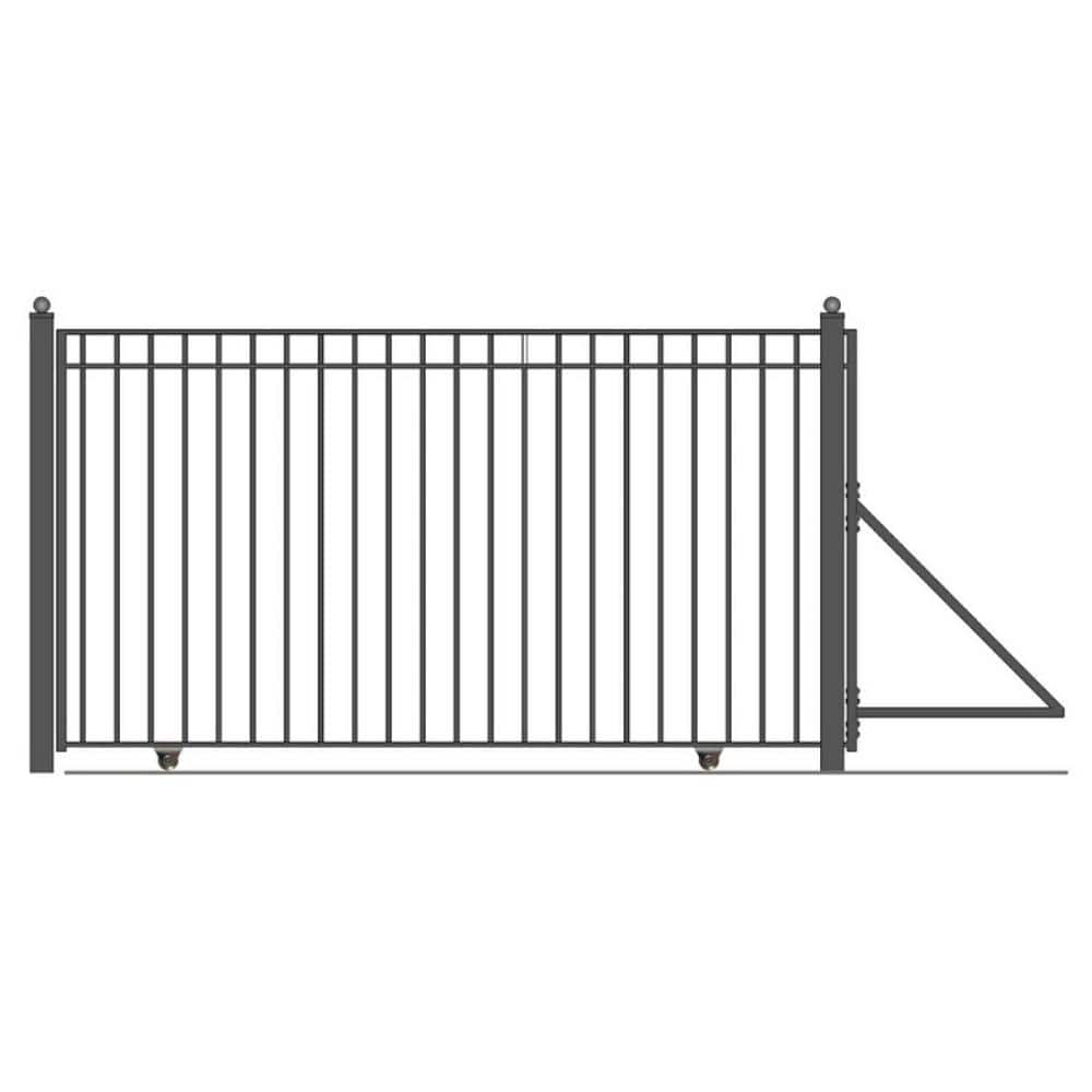 ALEKO Madrid Style 14 ft. x 6 ft. Black Steel Single Slide Driveway with Gate Opener Fence Gate
