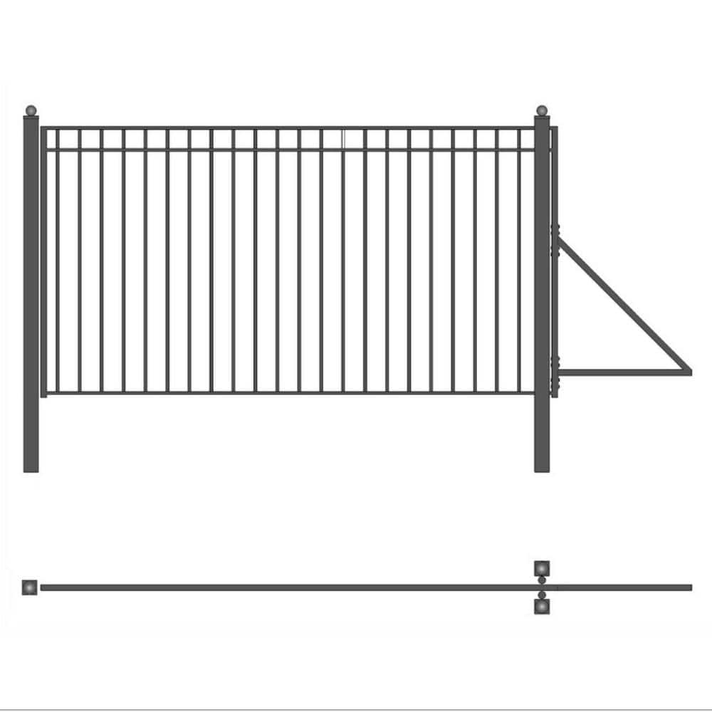 ALEKO Madrid Style 14 ft. x 6 ft. Black Steel Single Slide Driveway with Gate Opener Fence Gate
