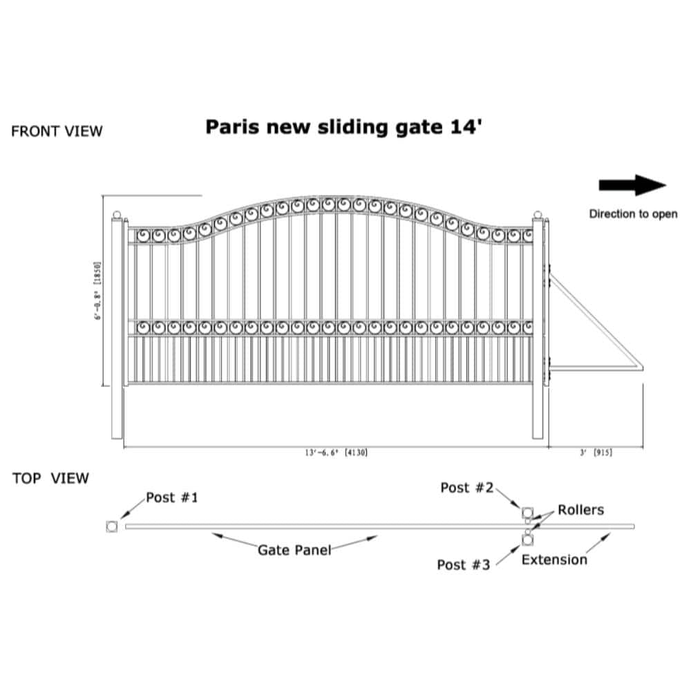 ALEKO Paris Style 14 ft. W x 6 ft. H Black Steel Single Slide Driveway with Gate Opener Fence Gate