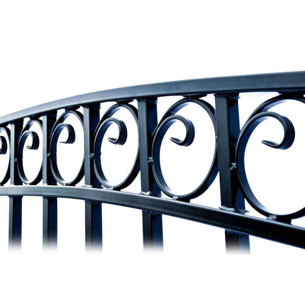 ALEKO 19 ft. x 6 ft. x 14 ft. Black Steel Single Sliding Driveway Gate Paris Style with Pedestrian Gate 5 ft. Fence Gate