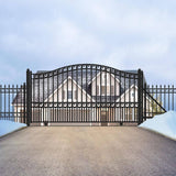 ALEKO 19 ft. x 6 ft. x 14 ft. Black Steel Single Sliding Driveway Gate Paris Style with Pedestrian Gate 5 ft. Fence Gate