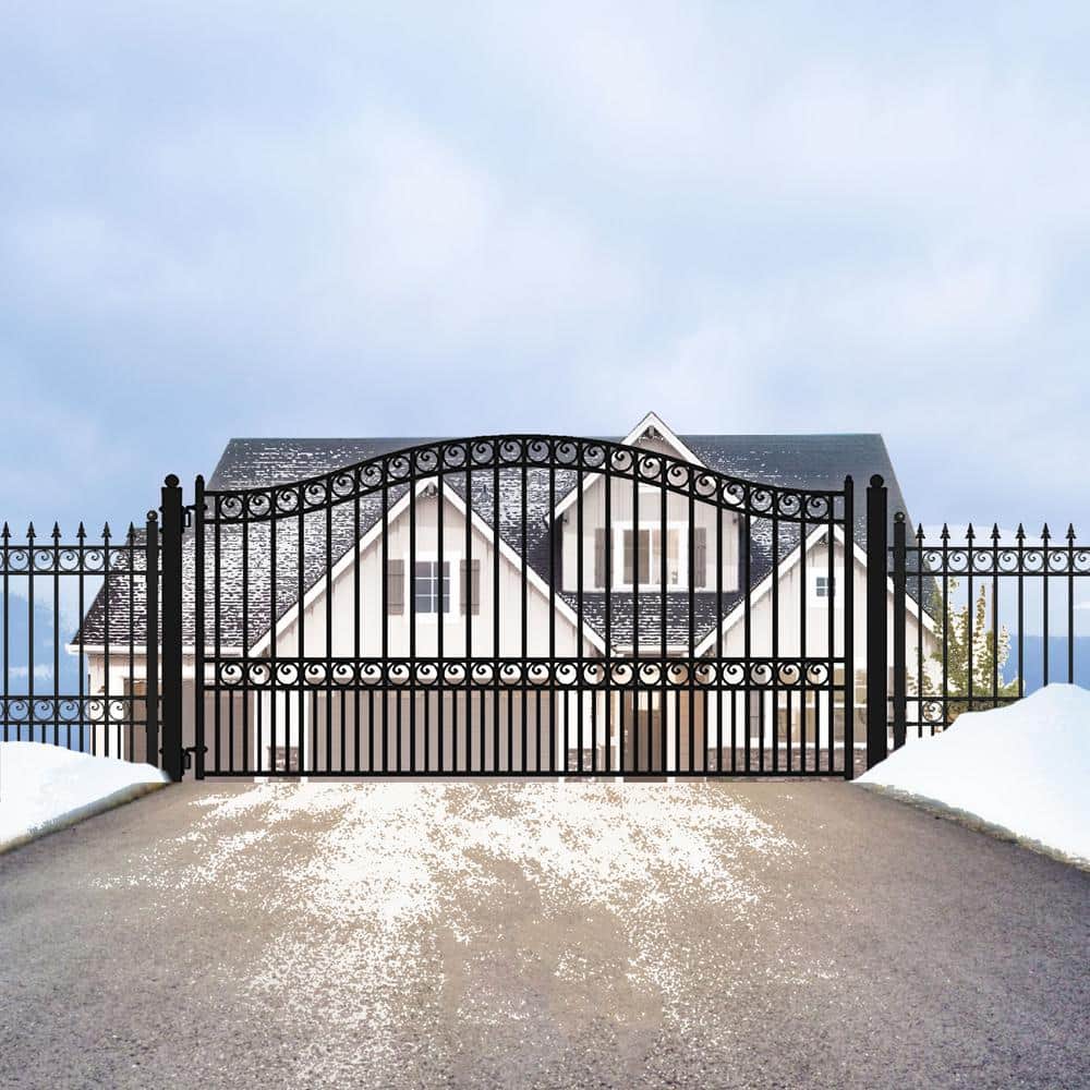 ALEKO Paris Style 14 ft. x 6 ft. Black Steel Metal Single Swing Driveway Fence Gate