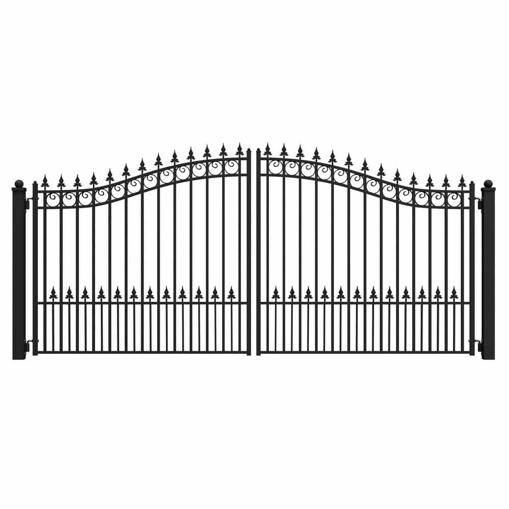 ALEKO Prague Style 14 ft. x 6 ft. Black Steel Dual Driveway Fence Gate