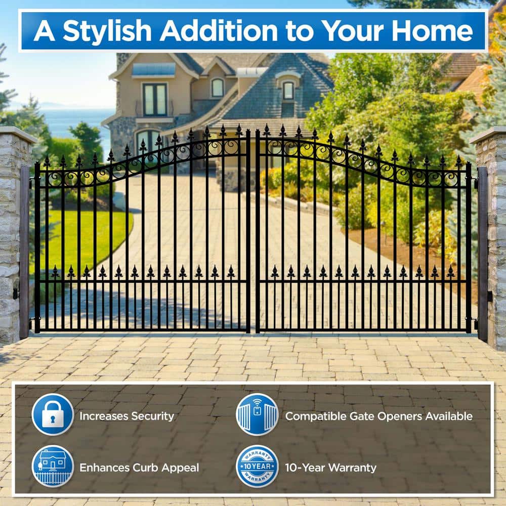 ALEKO Prague Style 14 ft. x 6 ft. Black Steel Dual Driveway Fence Gate