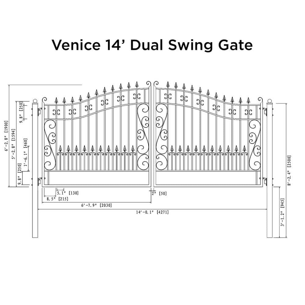 ALEKO Venice Style 14 ft. x 6 ft. Black Steel Dual Driveway Fence Gate