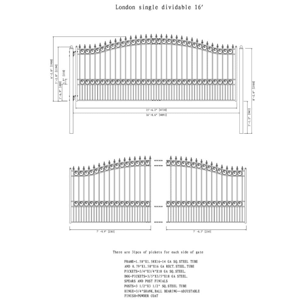 ALEKO London Style 16 ft. x 6 ft. Black Steel Single Slide Driveway Fence Gate