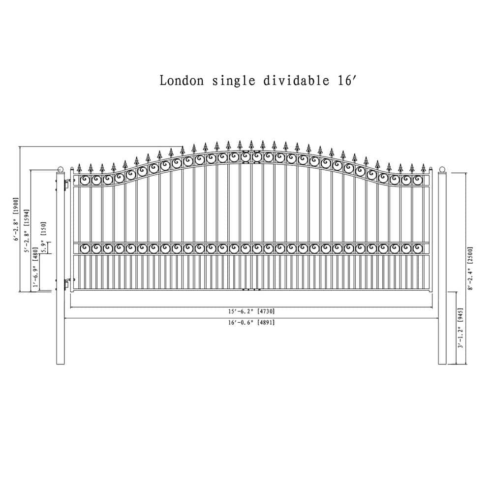 ALEKO London Style 16 ft. x 6 ft. Black Steel Single Slide Driveway with Gate Opener Fence Gate