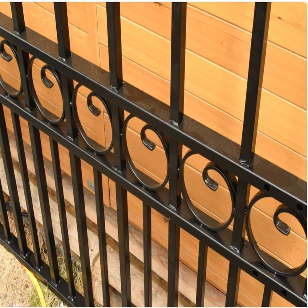 ALEKO 21 ft. x 6 ft. x 16 ft. Black Steel Single Sliding Driveway Gate London Style with Pedestrian Gate 5 ft. Fence Gate