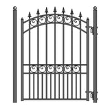 ALEKO 21 ft. x 6 ft. x 16 ft. Black Steel Single Sliding Driveway Gate London Style with Pedestrian Gate 5 ft. Fence Gate