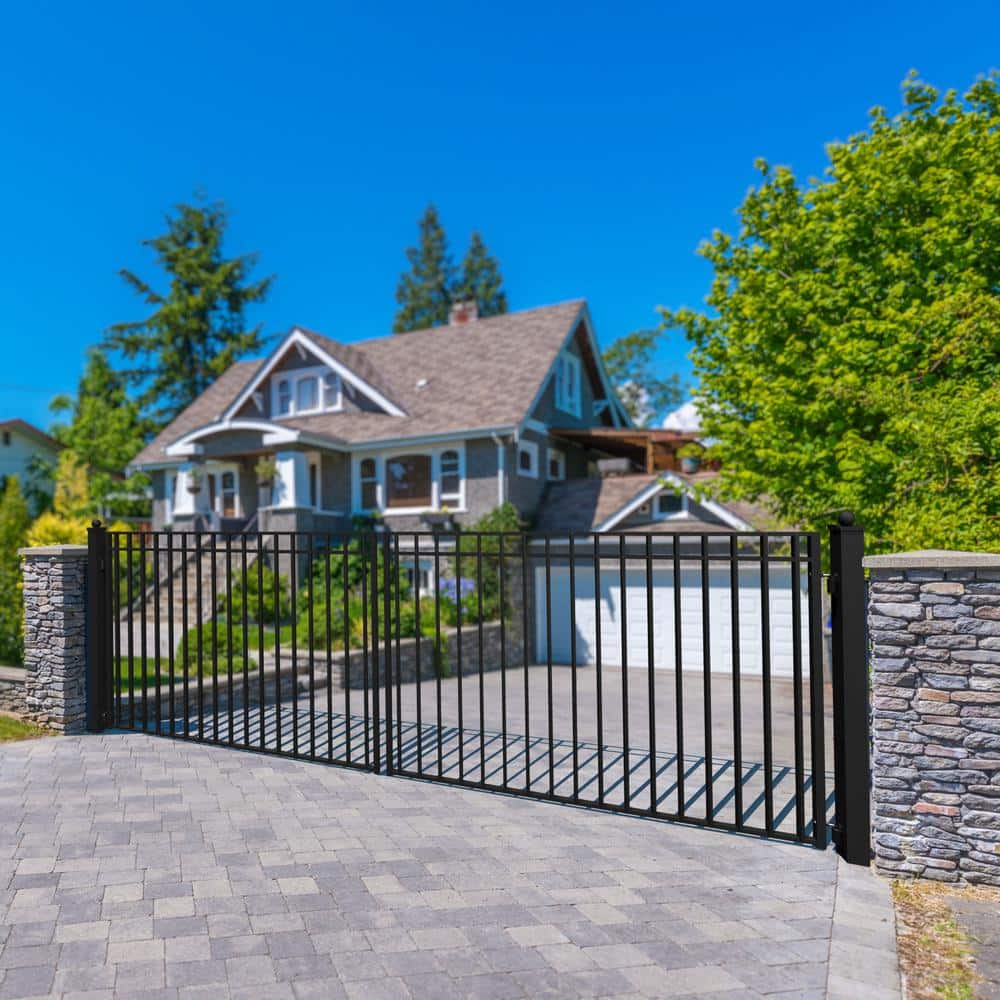ALEKO Madrid 16 ft. x 6 ft. Black Steel Dual Driveway Fence Gate