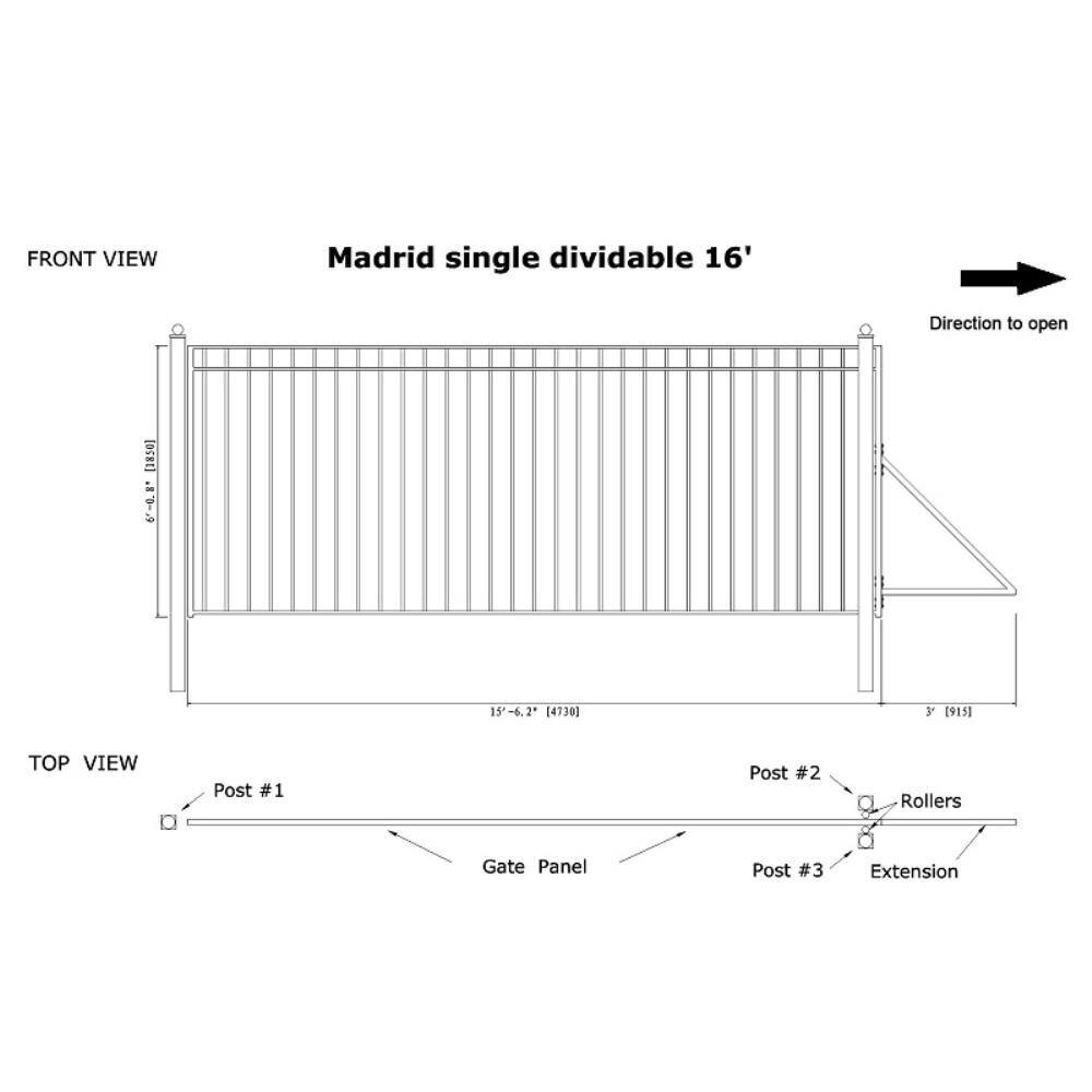ALEKO Madrid Style 16 ft. x 6 ft. Black Steel Single Slide Driveway Fence Gate