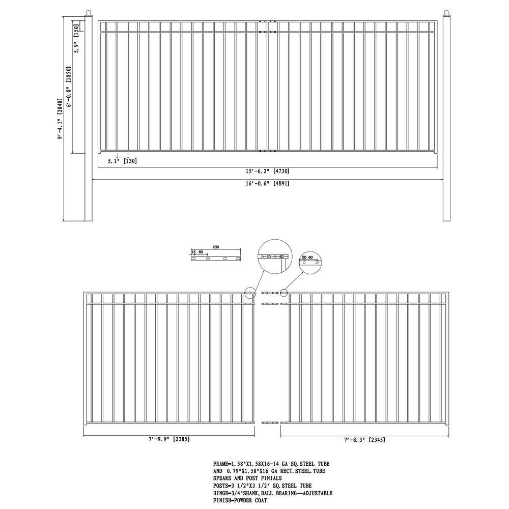 ALEKO Madrid Style 16 ft. x 6 ft. Black Steel Single Slide Driveway Fence Gate