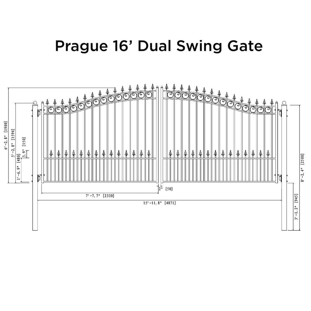ALEKO Prague Style 16 ft. x 6 ft. Black Steel Dual Driveway Fence Gate