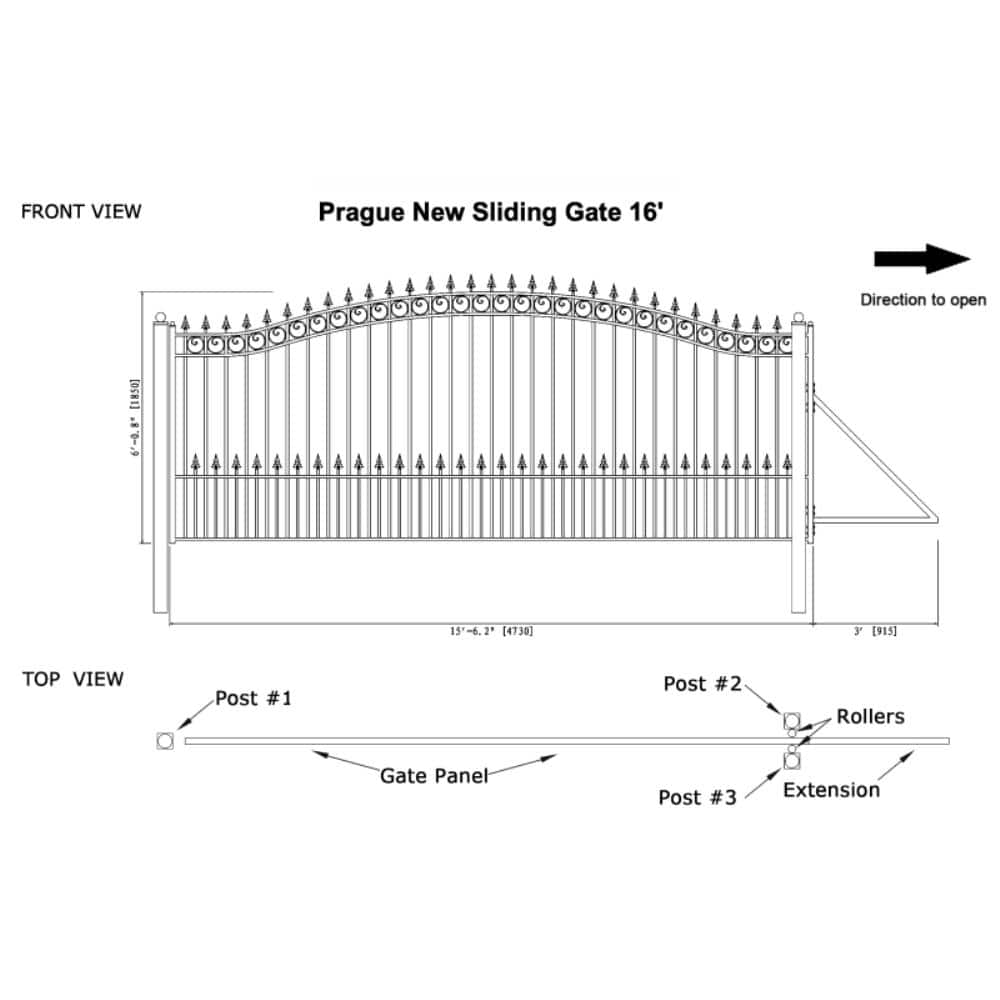 ALEKO Prague Style 16 ft. x 6 ft. Black Steel Single Slide Driveway Fence Gate
