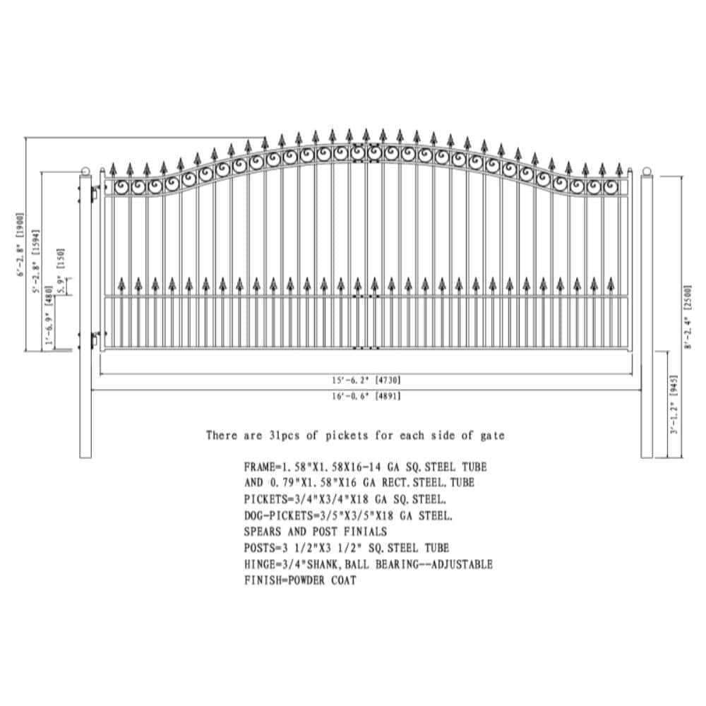ALEKO Prague Style 16 ft. W x 6 ft. H Black Steel Single Slide Driveway with Gate Opener Fence Gate