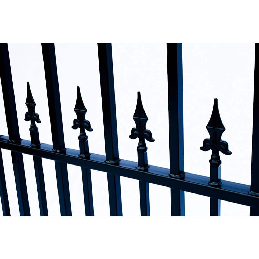 ALEKO 21 ft. x 6 ft. x 16 ft. Black Steel Single Sliding Driveway Gate Prague Style with Pedestrian Gate 5 ft. Fence Gate