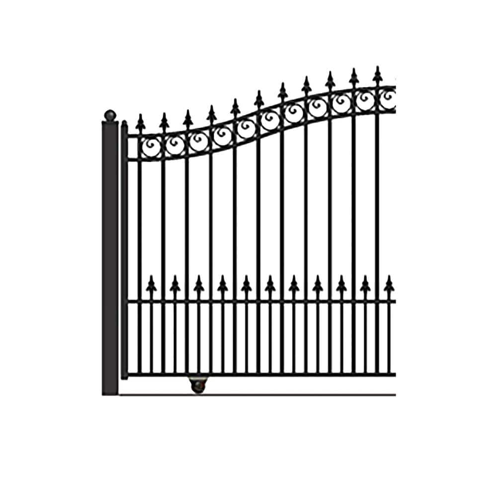 ALEKO 21 ft. x 6 ft. x 16 ft. Black Steel Single Sliding Driveway Gate Prague Style with Pedestrian Gate 5 ft. Fence Gate