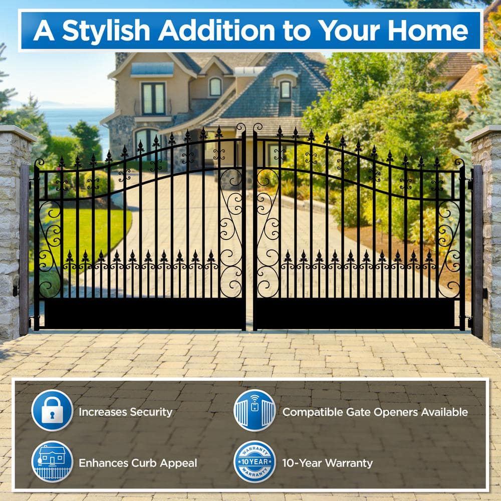 ALEKO Venice Style 16 ft. x 6 ft. Black Steel Dual Driveway Fence Gate