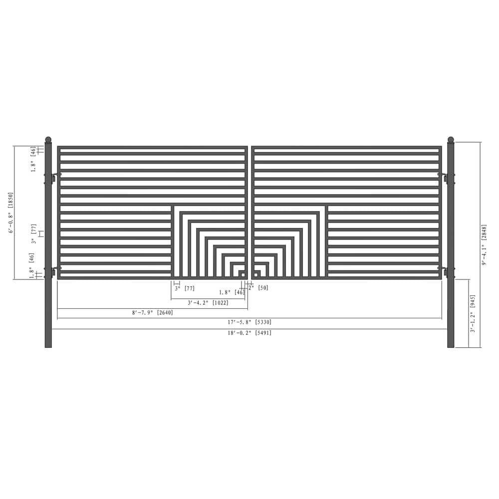 ALEKO 18 ft. x 6 ft. Florence Black Metal Steel Dual Swinging Driveway Fence Gate