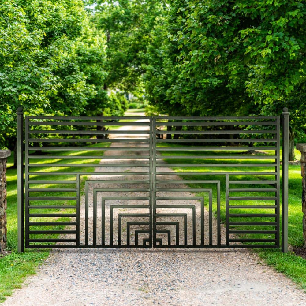 ALEKO 18 ft. x 6 ft. Florence Black Metal Steel Dual Swinging Driveway Fence Gate