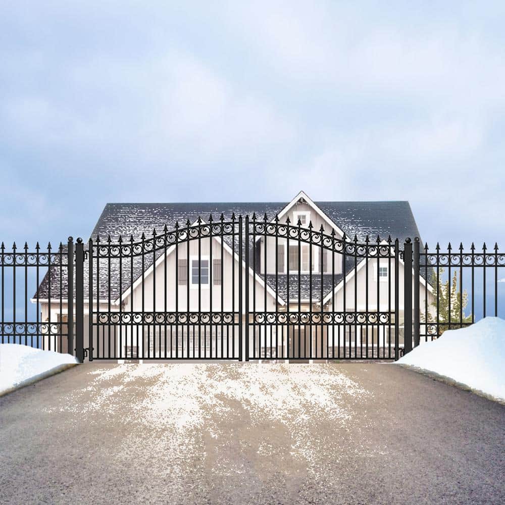 ALEKO London Style 18 ft. x 6 ft. Black Steel Dual Driveway Fence Gate