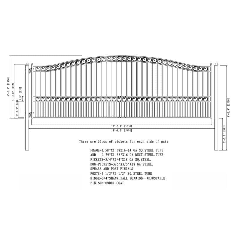 ALEKO Paris Style 18 ft. x 6 ft. Black Steel Single Slide Driveway Fence Gate