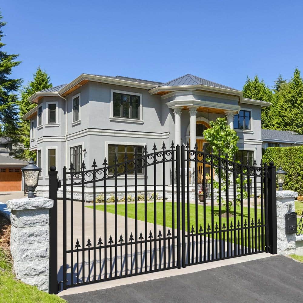 ALEKO Prague Style 18 ft. x 6 ft. Black Steel Dual Driveway Fence Gate